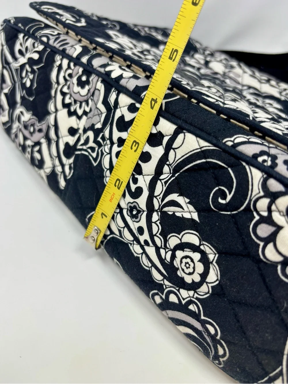 Vera Bradley Midnight Paisley Black White Laptop Tote Crossbody Messenger Bag